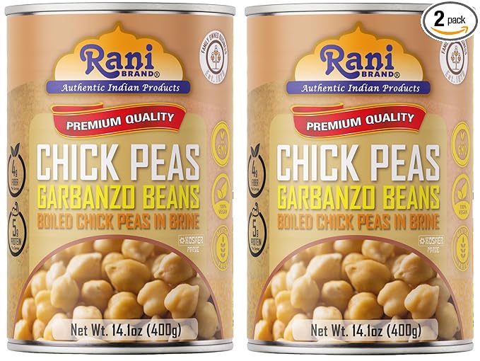 Rani Chick Peas, Garbanzo Beans (Boiled Chick Peas in Brine) Kabuli Chana 14oz (400g) Pack of 2 ~ Easy Open Can | All Natural | Vegan | Gluten Friendly | NON-GMO | Kosher | Indian Origin