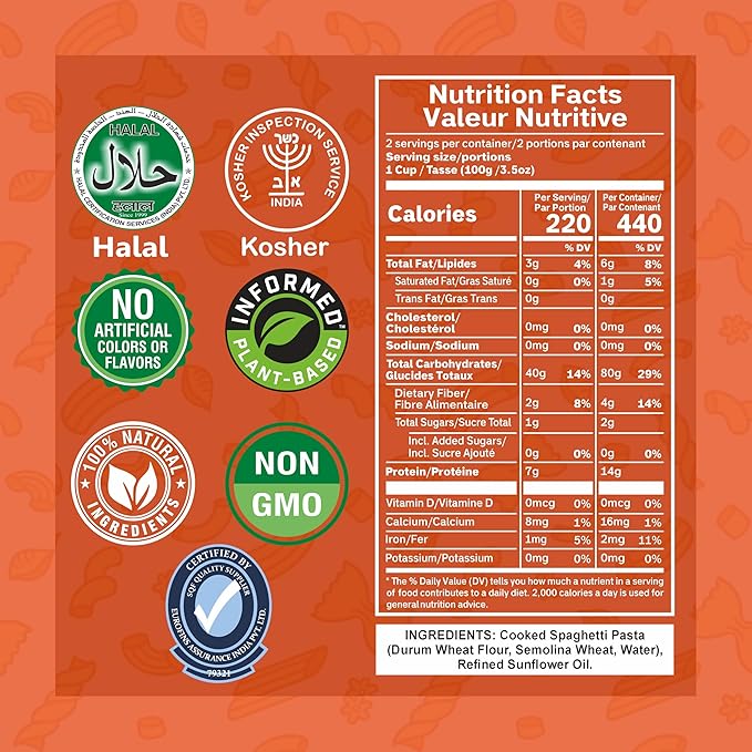 Pasta Zing Spaghetti Pasta Made with Italian Durum Wheat | Ready to Eat Meals in 60 seconds | Fully Cooked, Microwave Meals, Ready Pasta for Dinner, Easy Dinner Sides | Pack of 7, 7.05 Ounce