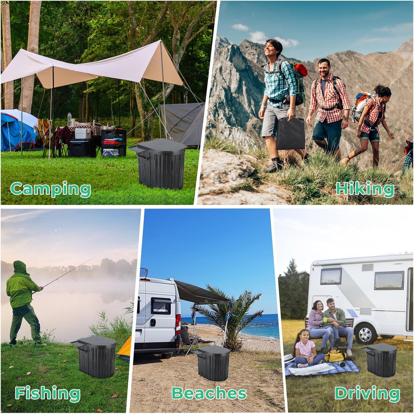 Sckee Camping Toilet, Portable Toilet for Adults, Portable Travel Folding Toilet with Lid and Paper