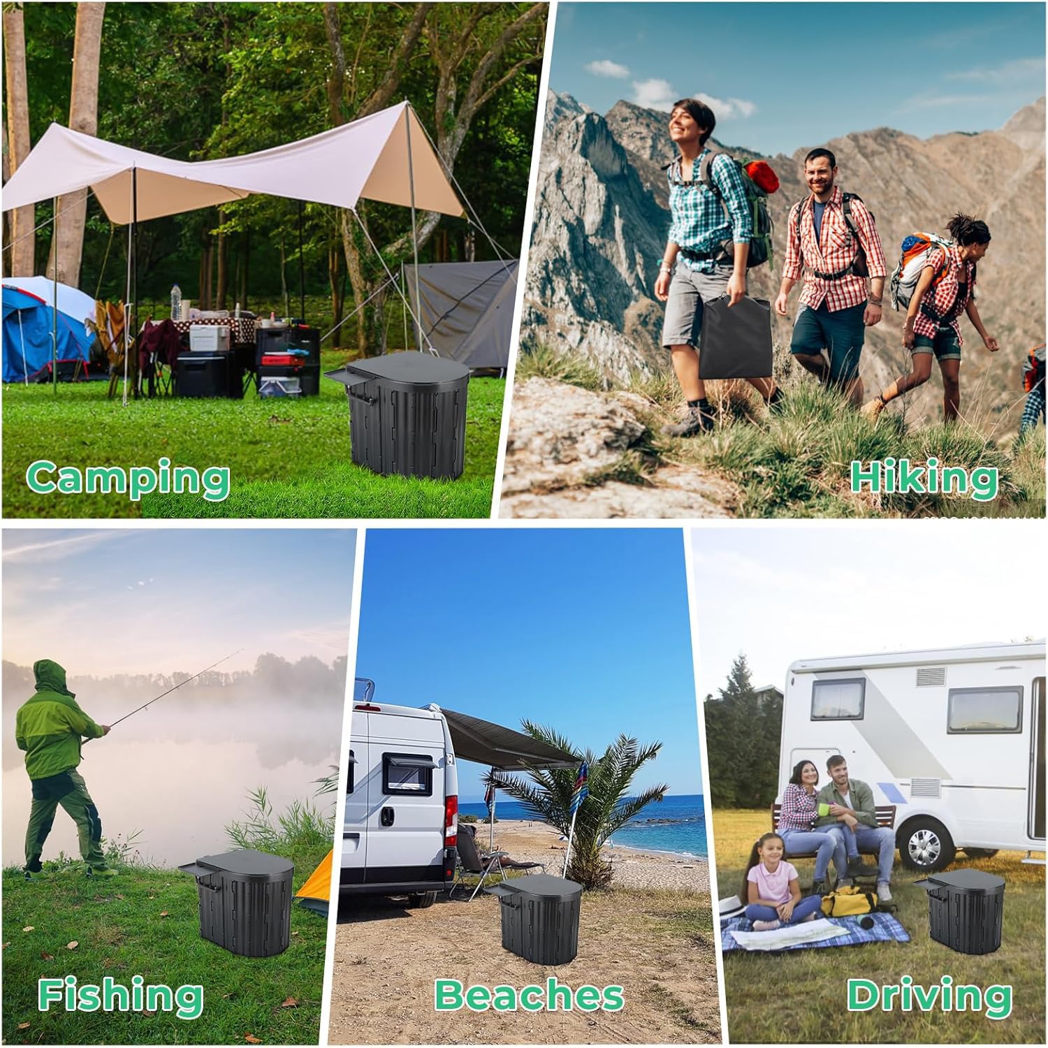 Sckee Camping Toilet, Portable Toilet for Adults, Portable Travel Folding Toilet with Lid and Paper