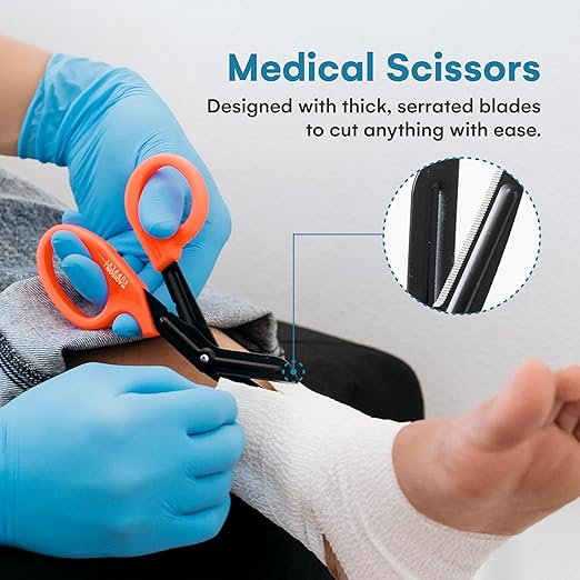 Madison Supply Medical Scissors - 7.5 Inch Stainless Steel Trauma Shears - Fluoride-Coated Non-Stick Scissors for EMT, Nurses, and First Aid Kits - 2 Pack, in 2 Colors, Black, Orange