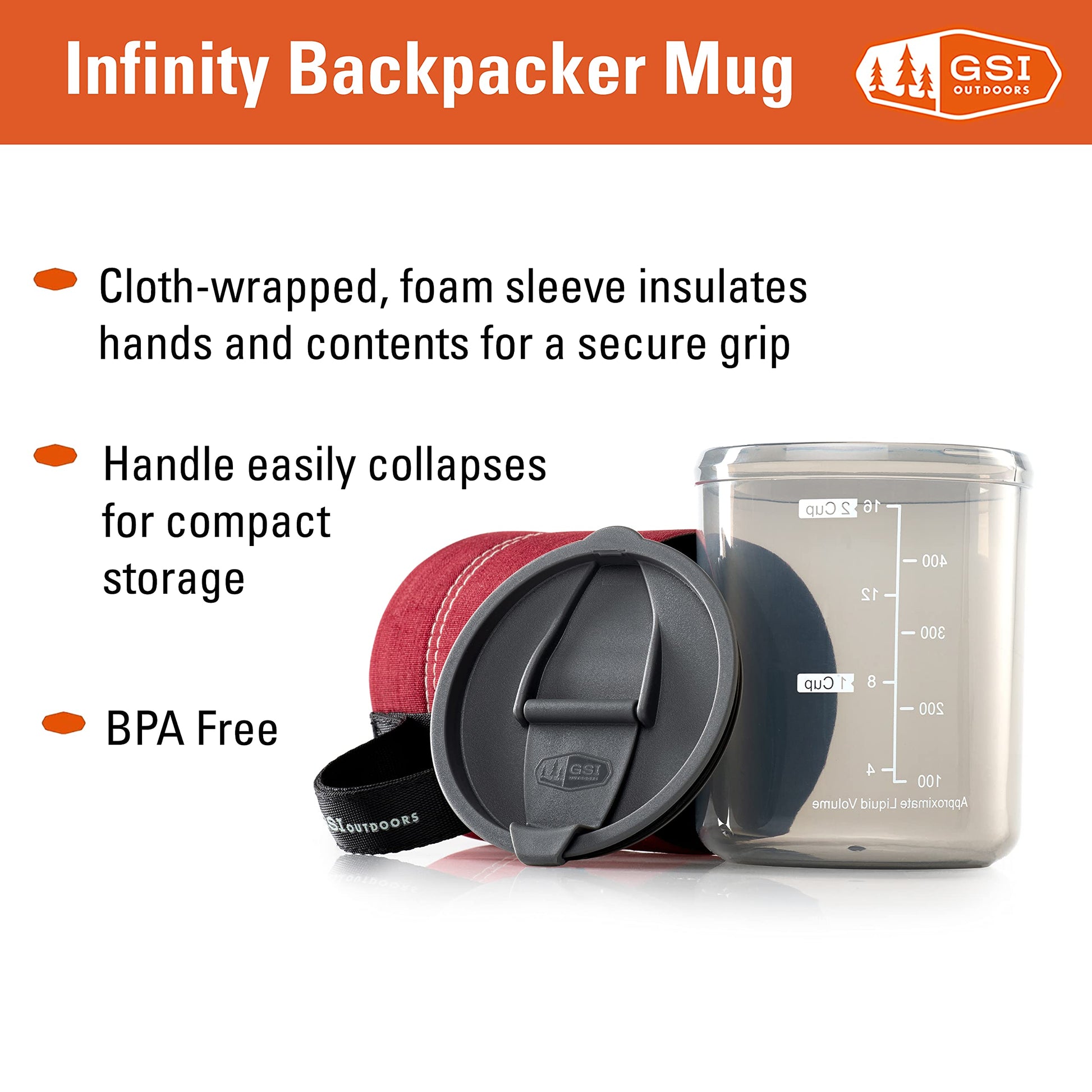 GSI Outdoors Backpacker Neoprene Mug I Infinity Lightweight BPA-Free Mug for Camping & Outdoors, 17