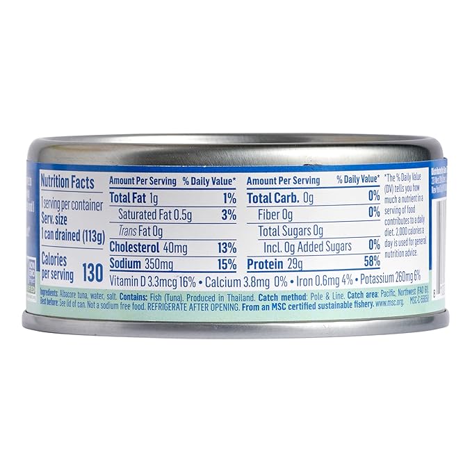 Sea Tales Solid White Albacore Canned Tuna in Water - 100% Pole & Line Wild Sustainably Caught - Gluten Free - High Protein Food - Keto Friendly - 5 oz. Cans (Pack of 12)