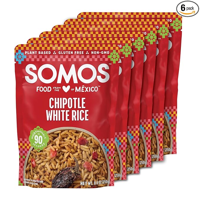 SOMOS Chipotle White Rice - Gluten Free, Vegan, Non-GMO & Microwavable - Authentic Mexican Flavor, Healthy & Convenient Meal - Perfect for Burrito Bowls, Tostadas & More | 8.8 oz (Pack of 6)