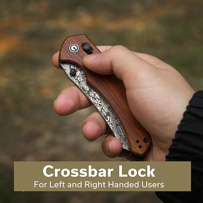 CIVIVI Sixgill Folding Pocket Knife for EDC, 3.41'' Damascus Blade Guibourtia Wood Handle, Deep Carry Reversible Clip, Gift for Men Women C24050-DS1