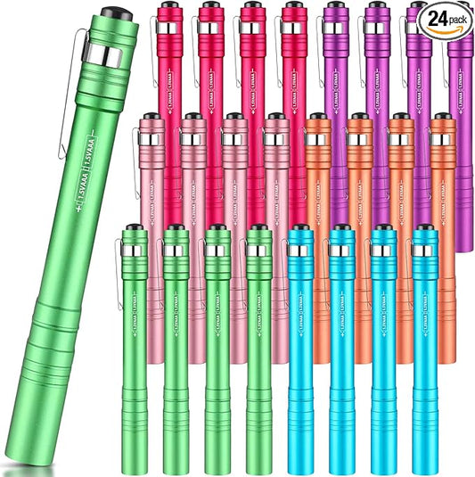 24 Pack Mini Pen Flashlights Bulk LED Pen Lights Aluminum Pocket Flashlights with Clips Small Handheld Torches Gifts for Camping Hiking Emergency Outdoor (Multicolor)