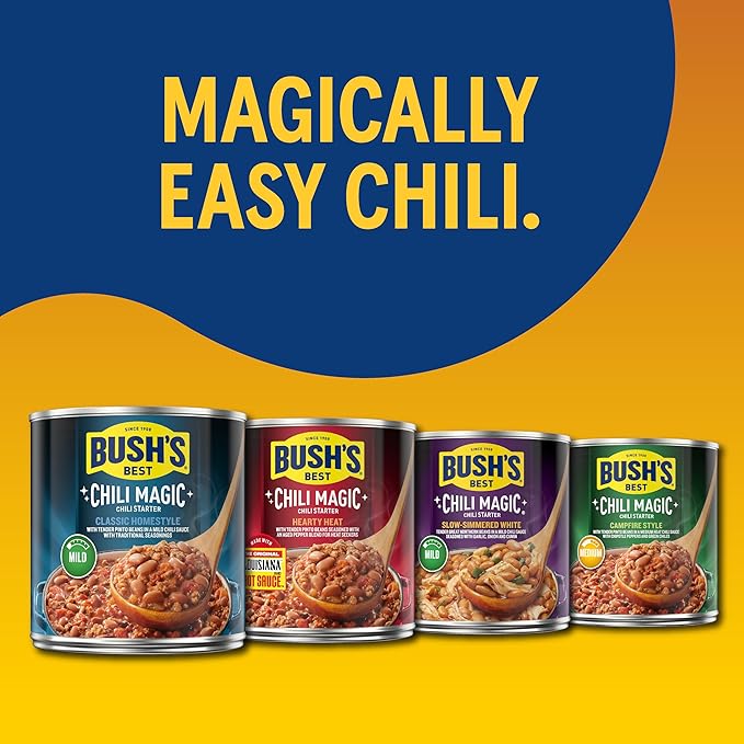 BUSH'S BEST Canned Texas Recipe Chili Magic Chili Beans Starter (Pack of 12), Source of Plant Based Protein and Fiber, Low Fat, Gluten Free, 15.5 oz