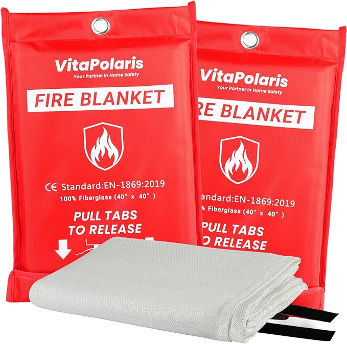 Heavy-Duty Emergency Fire Blanket, 2 Pack ??Fireproof Fiberglass Blanket for Kitchen, Home, Car, Grill, Fireplace, Camping, Heat Shield, Grease Fires, Emergency Fire Suppression