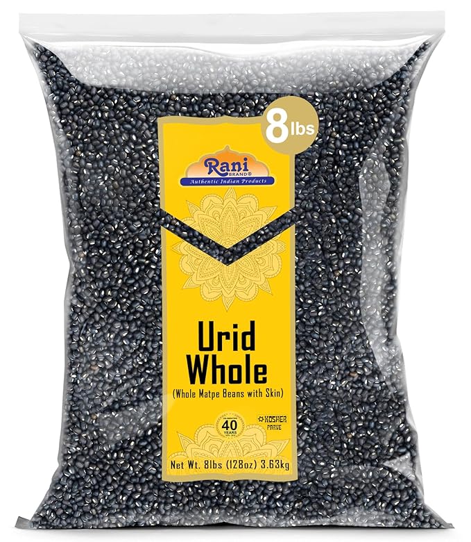 Rani Urid/Urad Whole Black (Matpe Beans with Skin) Indian Lentils 128oz (8lbs) 3.63kg Bulk ~ All Natural | Gluten Friendly | Non-GMO | Kosher | Vegan | Indian Origin