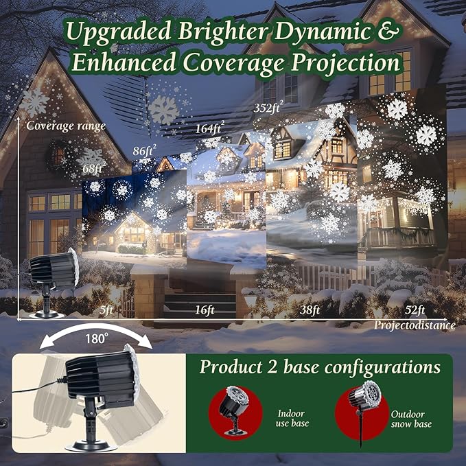 Christmas Snowflake Projector Light, 3D Dynamic Snowfall with Swirling Patterns for Outdoor Indoor Holiday Decor, Waterproof Christmas Yard Lighting for Wall, Window, Roof - 2025 Upgraded