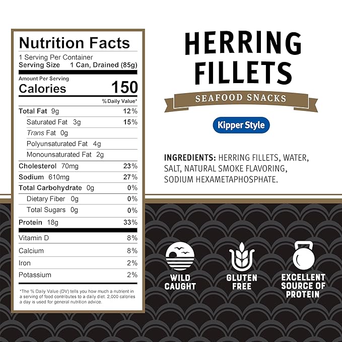 Brunswick Boneless Kipper Style Herring Fillets, 3.53 oz Can - 18g Protein per Serving - Gluten Free, Keto Friendly - Great for Pasta & Seafood Recipes