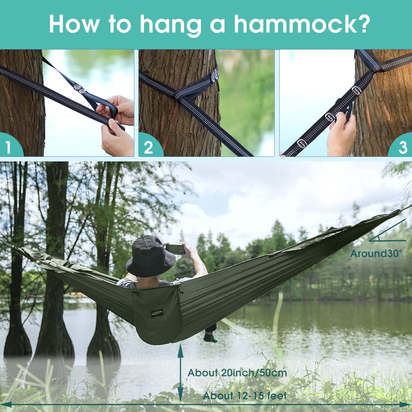 G4Free Large Camping Hammock for Outside with Mosquito Net 2 People Hammock