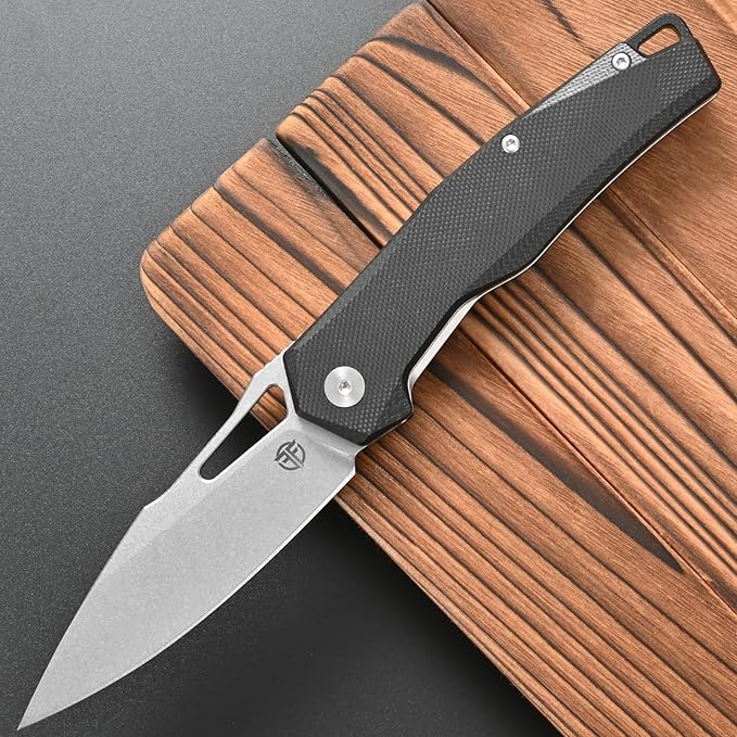 FF21 Folding Pocket Knife,VG10 Steel Blade G10 Handle Full Tang Knife for Outdoor Activities Camping Hunting Fishing(Black)