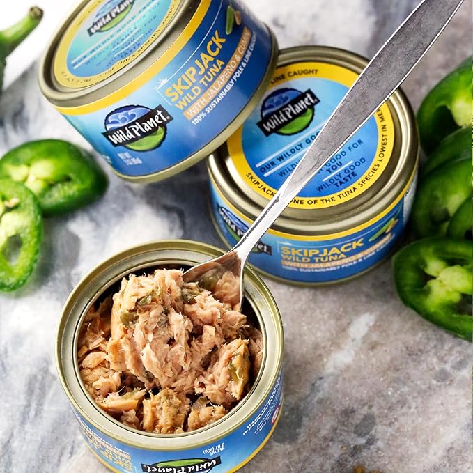 Wild Planet Wild Skipjack Tuna with Jalepeno & Cumin Tinned Fish, Canned Tuna, Sustainably Wild-Caught, 3 oz pack of 12