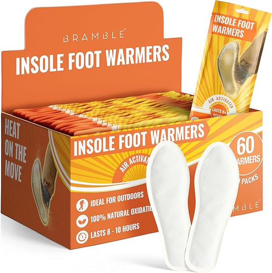 Bramble Insole Foot Warmers for Feet 5/15/30 Pair - Up to 10 Hours of Heat, All-Natural Odorless Air-Activated Warmers