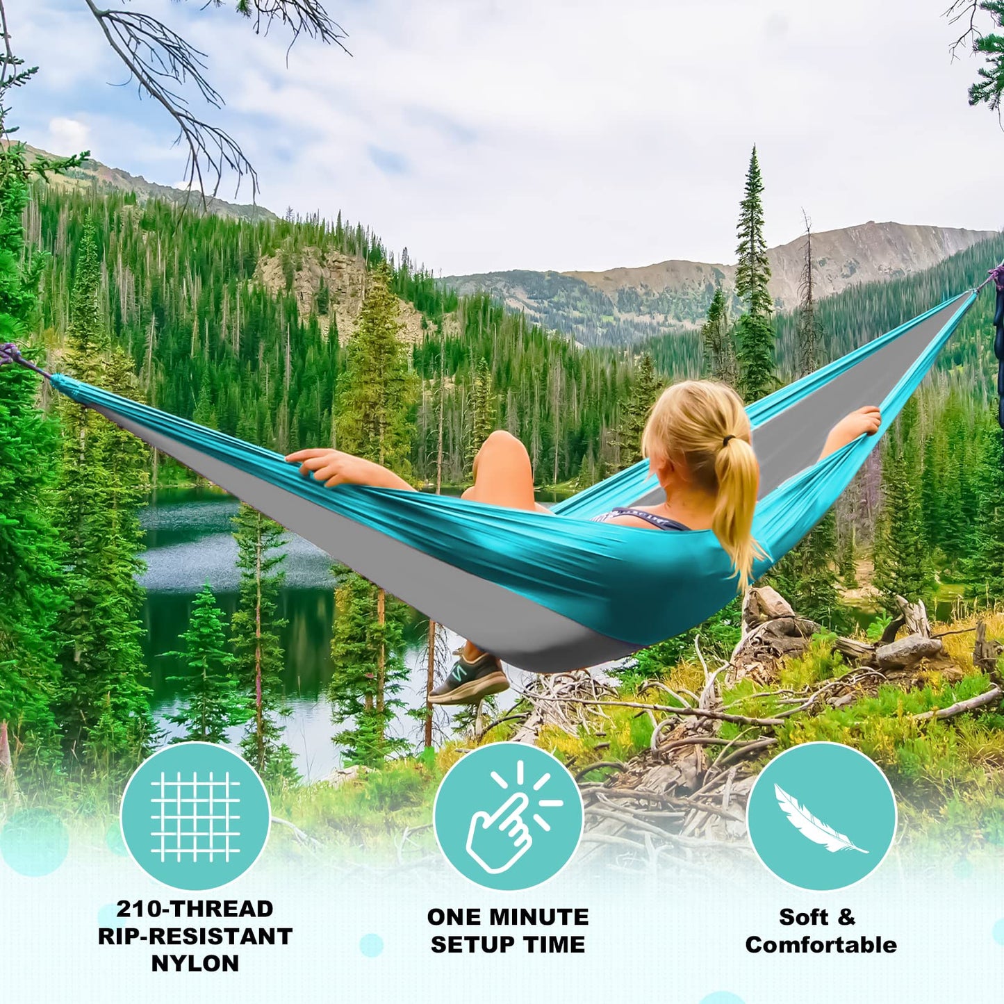 SZHLUX Camping Hammock Double & Single Portable Hammocks with 2 Tree Straps and Attached Carry