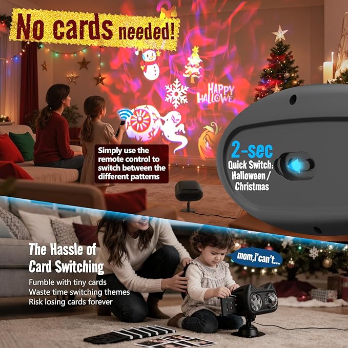 NACATIN Halloween Christmas Projector Lights，2-in-1 3D Ocean Wave & 12 HD Patterns, No Card Needed Design with Remote & Timer, Waterproof Holiday Projector Lights Outdoor for Xmas Halloween Party