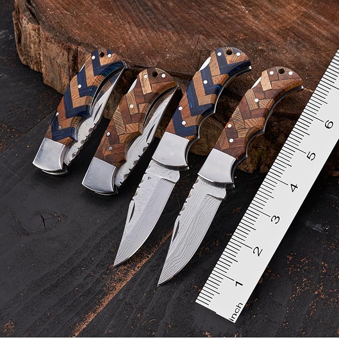 Personalized Folding Knife, Damascus Brown Pocket Knife, Custom Gift for Grandpa, Uncle, Brother, Dad, Husband, Boyfriend, Groomsman, Hunting, Father’s Day, Birthday, Anniversary, Christmas Gift