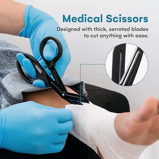 Madison Supply Trauma Shears Red - 7.5 Inch EMT and Nurse Scissors with Quality Stainless Steel, Fluoride-Coated Non-Stick Blades, High-Impact Handles - 2 Pack Trauma Scissors (Black/Red)