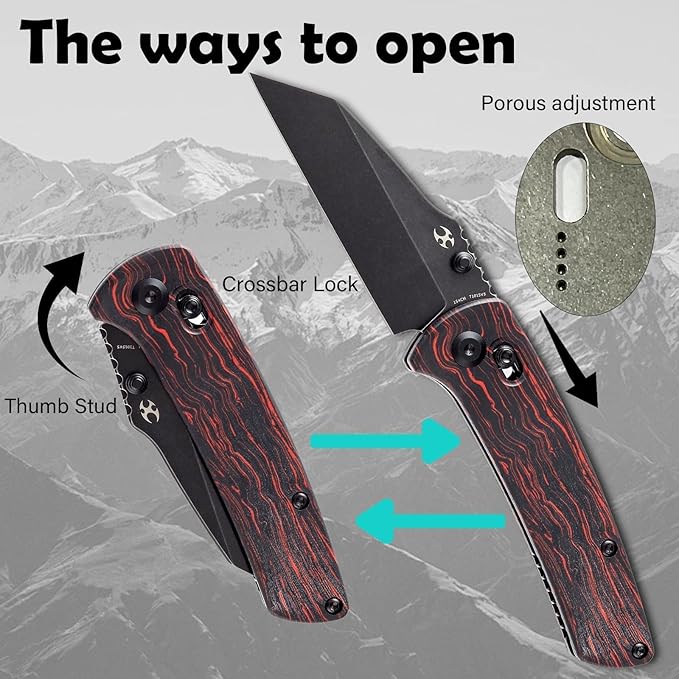 KANSEPT Main Street Pocket Folding Knife, 3.36''Black 154CM Sharp Blade,Black and Red G-Mascus Handle with Axis Lock and Thumb Stud, Perfect Clip for Camping Hiking Fishing Gift Everyday Carry T1015v5