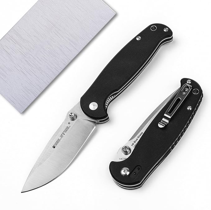 REALSTEEL H6 Blue Sheep Folding Pocket Knife,Nail Nick, 3.74" 14C28N Satin Blade, Thumb Stud, G10 Handle, 5oz, Tip-up Pocket Clip, EDC, Gifts, Camping Hiking Hunting(Drop Point Satin)