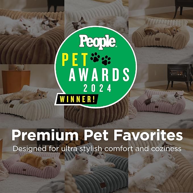 Bedsure Cute Cat Couch for Pets - Fluffy Dog Bed Small Medium Size Dog with Premium Soft Corduroy Fleece, Pet Sofa with Removable Washable Cover, Supportive Couch Bed for Small Dogs, 30inch, Cream