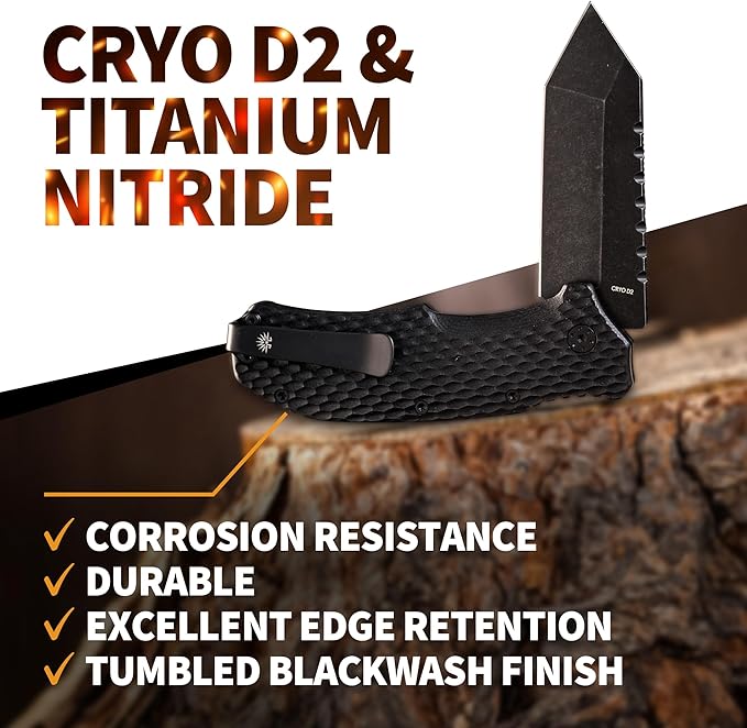 Off-Grid Knives - Rapid Fire Viper, Assisted Tanto Blade, Hard Use Build, Tactical, Camping & Survival EDC, Cryo D2 Steel, Blackwash, G10 Scales, Deep Pocket Carry (Blackout)