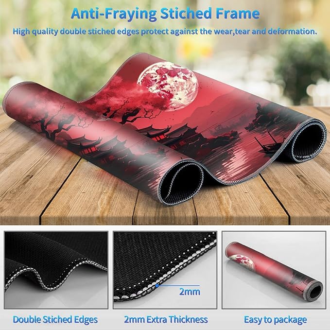 Playmat for MTG, 24 x 14 inches Game Play Mat for MTG TCG and Other Card Games, Trading Card Game Play Mat Desk Mats with Stitched Edges Non-Slip Base, Fullmoon Scene
