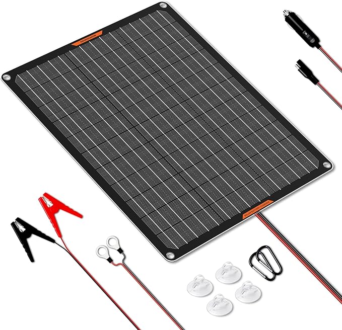 20W 12V Solar Battery Trickle Charger Maintainer Portable Waterproof Power Solar Panel Trickle Charging Kit for Car Automotive Motorcycle Boat Marine Snowmobile Watercraft RV