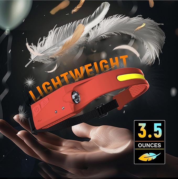 EGUKU Headlamp Rechargeable, Rechargeable LED Headlamps 1200Lumens 2 COB 230°Wide Beam Headlight with Motion Sensor Bright 5 Modes Lightweight Waterproof Head Lamp for Outdoor Running, Camping Hiking