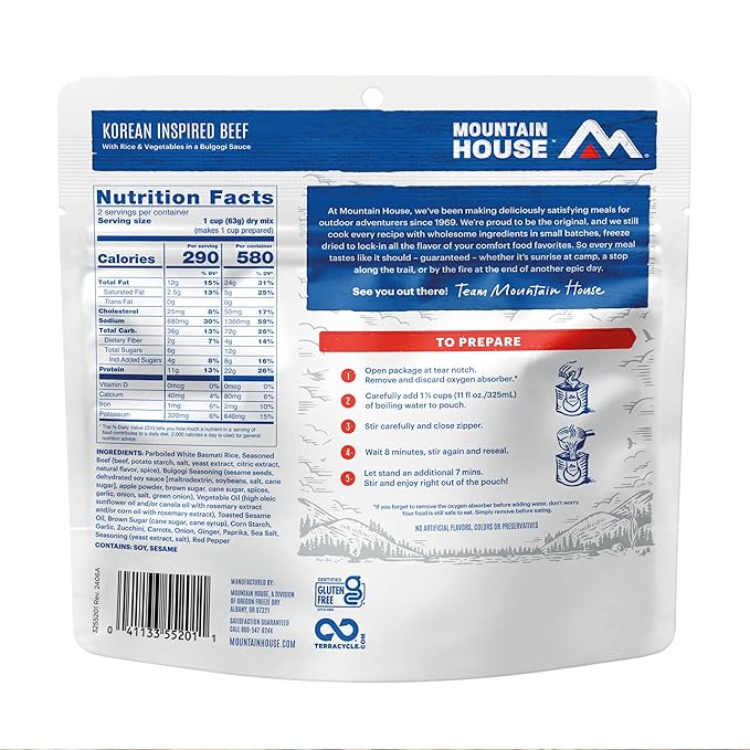 Mountain House Korean Inspired Beef | Freeze Dried Backpacking & Camping Food | Gluten-Free | 2 Servings