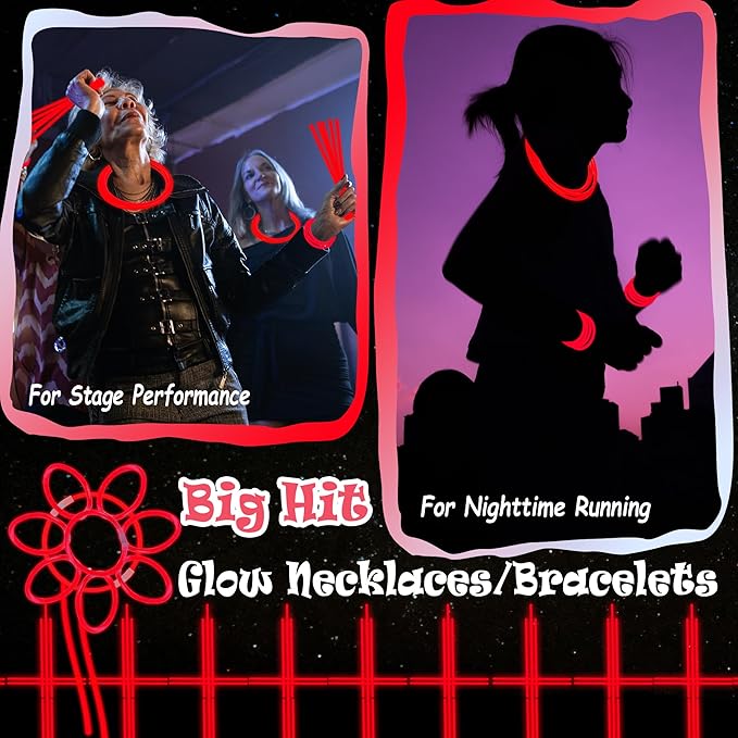 ILHSTY 100 Pcs 8'' Red Glow Sticks Glow Necklaces In The Dark Party Favors Supplies Bright GlowSticks Bulk with Accessories for Birthday Christmas New Year Halloween 4th of July Neon Party (Red*100)