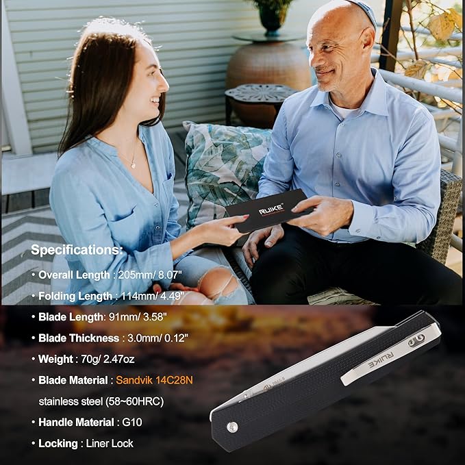 Ruike P865, EDC Camping Folding Pocket Knife,14c28n Steel,Liner Lock,G10 Handle,Blet Clip