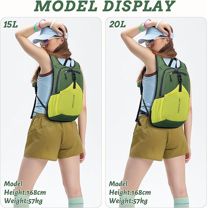 20L Small Hiking Backpack for Men Women Foldable Packable Back Pack Ultralight Hiking Daypack for Travel Camping Outdoor, Olive Green Yellow