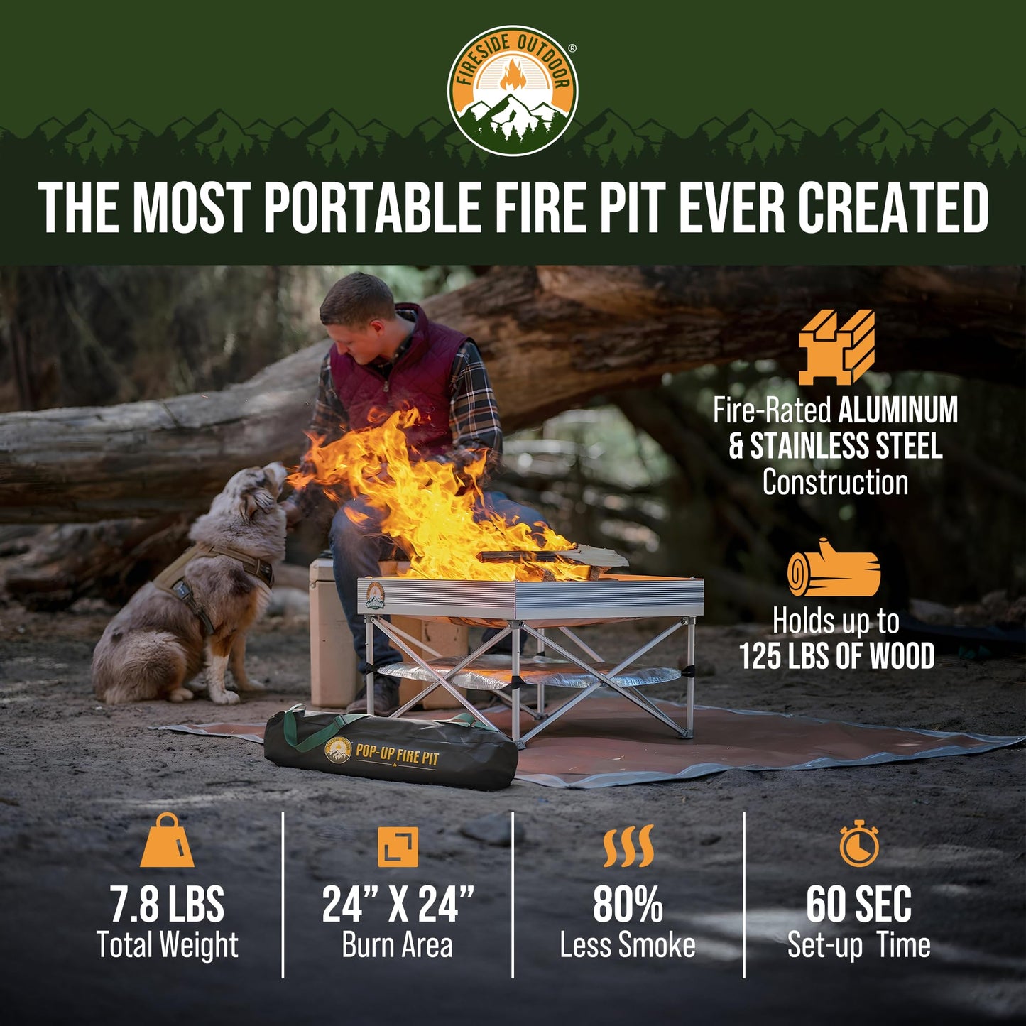 Fireside Outdoor Portable Fire Pit for Camping, Portable Fire Pit Grill for Backyard, Outdoor