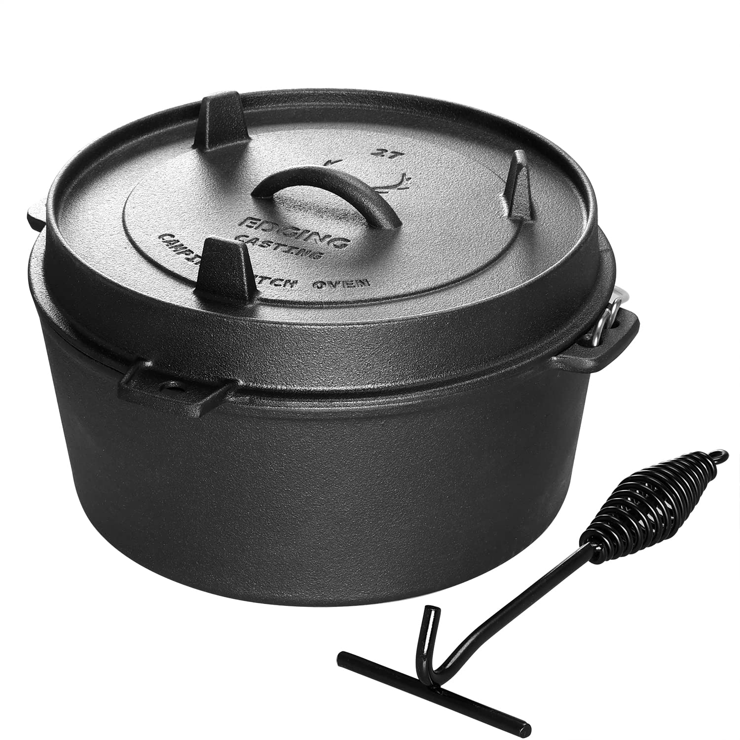 EDGING CASTING Pre-Seasoned Cast Iron Camping Dutch Ovens, Outdoor Camping Dutch Oven Pot with Lid