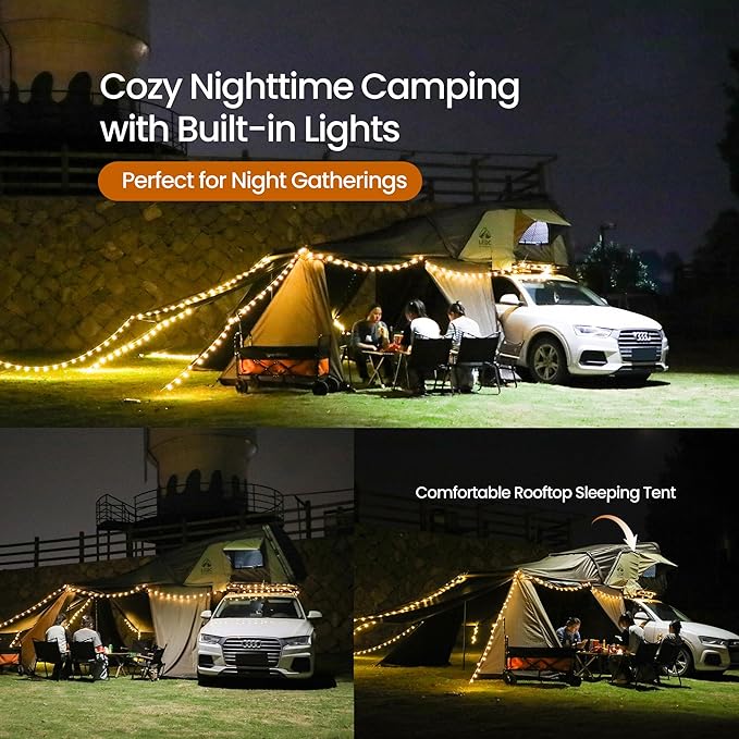Rooftop Tent Hard Shell – Waterproof Car Tents with Modular Annex Room, Skylight & Rear Awning, Easy Up Roof with Ladder, 2–3 Person Tents for Overlanding & Car Camping