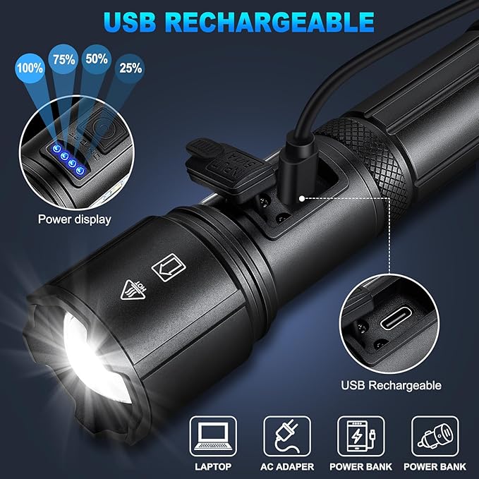 Rechargeable LED Flashlights High Lumens, 99,000 Lumens Super Bright Flashlight 7 Modes w/COB Work Light, Powerful Flash Light for Outdoor Emergency Hiking Camping