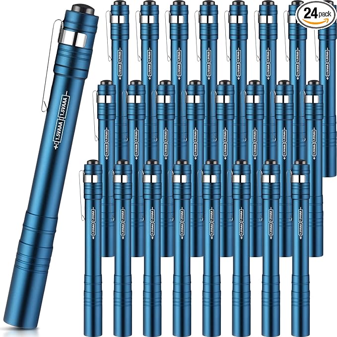 24 Pack Mini Pen Flashlights Bulk LED Pen Lights Aluminum Pocket Flashlights with Clips Small Handheld Torches Gifts for Camping Hiking Emergency Outdoor (Navy Blue)
