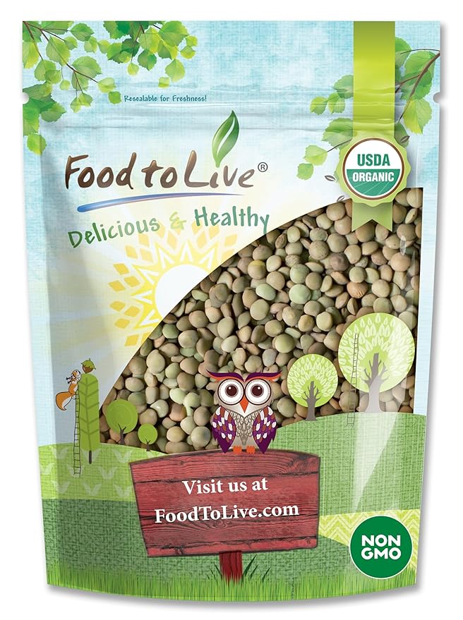 Food to Live Organic Whole Green Lentils, 3 Pounds Non-GMO, Dried Raw Beans, Sproutable, Vegan, Kosher, Bulk. High in Folate, Dietary Fiber, Protein. No Soaking Required. For Soups, Veggie Burgers.