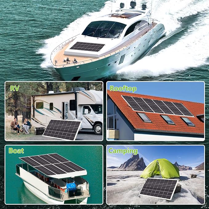 100W Flexible Solar Panel, 12V Monocrystalline Lightweight High Efficiency Bendable Mountable for RV Roofs Boats Camper Caravan Cabin Trailer Battery Charge Off- Grid System Uneven Surfaces