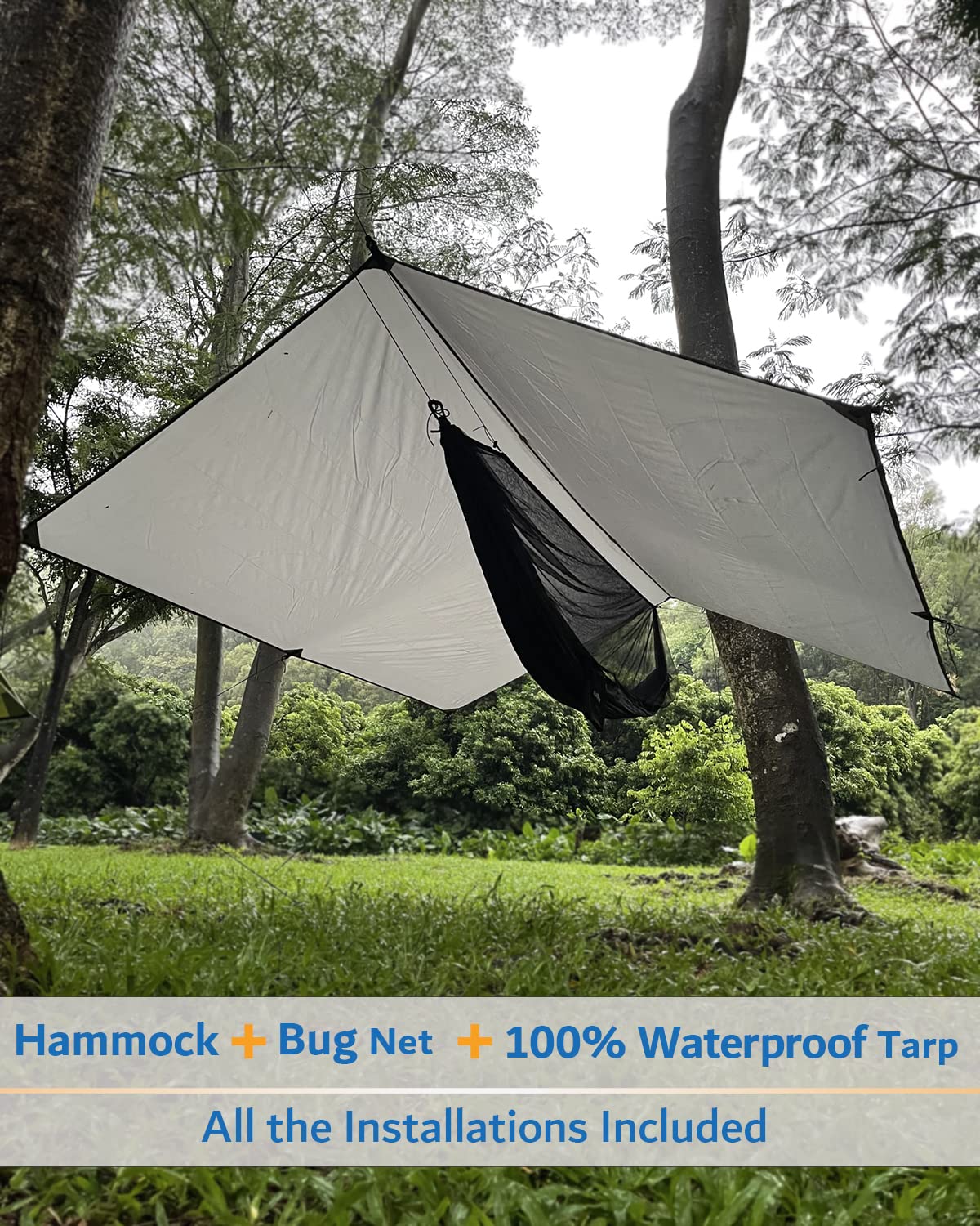 Sunyear Hammock Camping with Rain Fly Tarp and Net, Portable Camping Hammock Double Tree Hammock