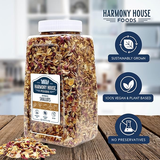 Harmony House Premium Dehydrated Shallots (8 oz, Quart Size Jar)