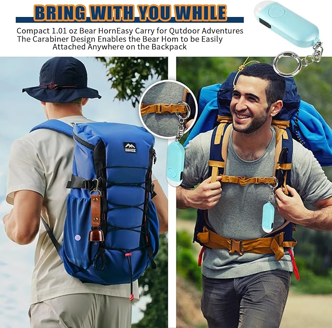 Rechargeable Bear Horn with 130dB Loud Alarm & LED Strobe Light – Ultra-Lightweight Personal Safety Horn for Hiking, Camping, Wildlife Protection ,Bear-Protection（White）