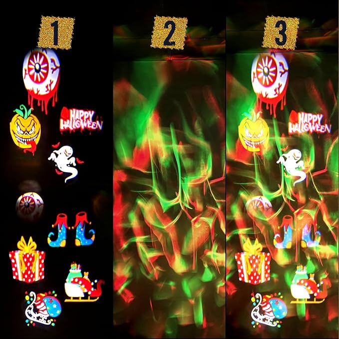 NACATIN Halloween Christmas Projector Lights，2-in-1 3D Ocean Wave & 12 HD Patterns, No Card Needed Design with Remote & Timer, Waterproof Holiday Projector Lights Outdoor for Xmas Halloween Party