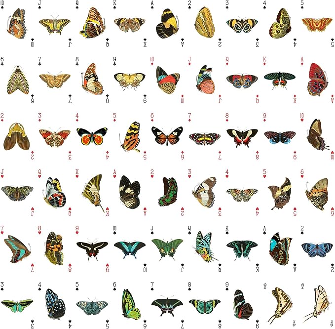 BEAUTIFUL BUTTERFLY Playing Cards (Poker Deck 54 Cards All Different) Colorful Butterflies Moths Nature Art Entomology-Inspired Vintage Designs Ideal for Collectors Gardeners and Insect Enthusiasts