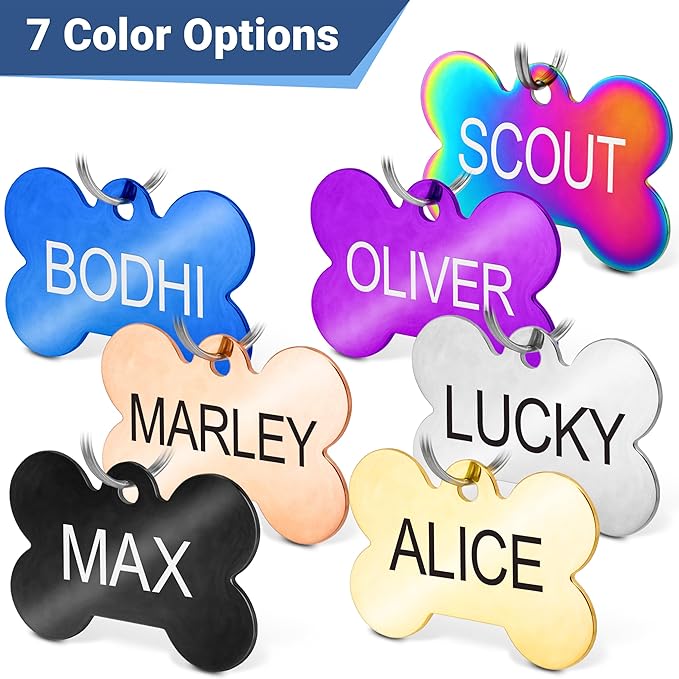 GoTags Stainless Steel Pet ID Tags, Personalized Dog Tags and Cat Tags, up to 8 Lines of Custom Text, Engraved on Both Sides, in Bone, Round, Heart, Bowtie and More (Star, Regular (Pack of 1))