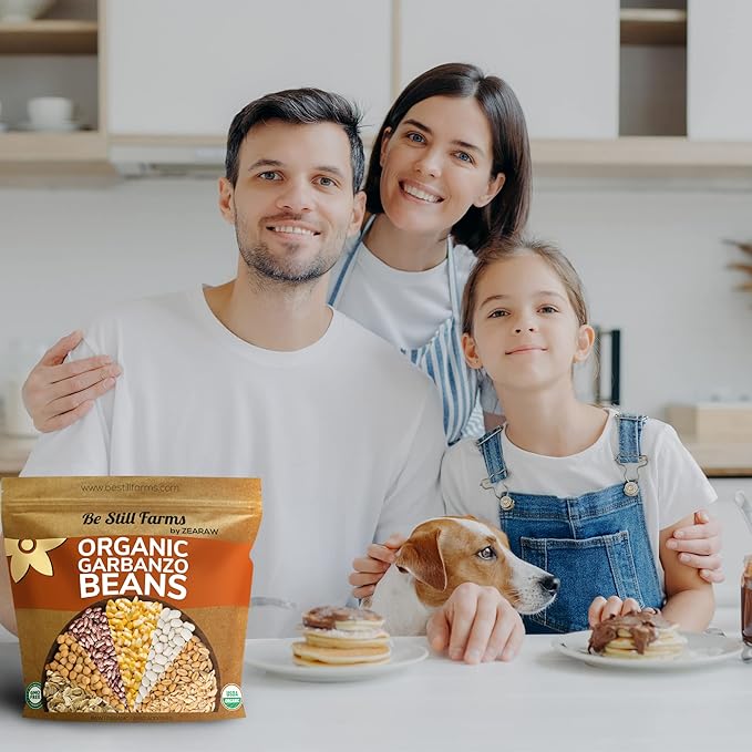 Be Still Farms Organic Chickpeas Garbanzo Beans Dry 2.8 lb - Dried Chick Peas - Great Protein for Tofu, Tahini - Similar to Soy Beans | USA Grown | USDA Certified | Vegan | Non-GMO | Gluten Free