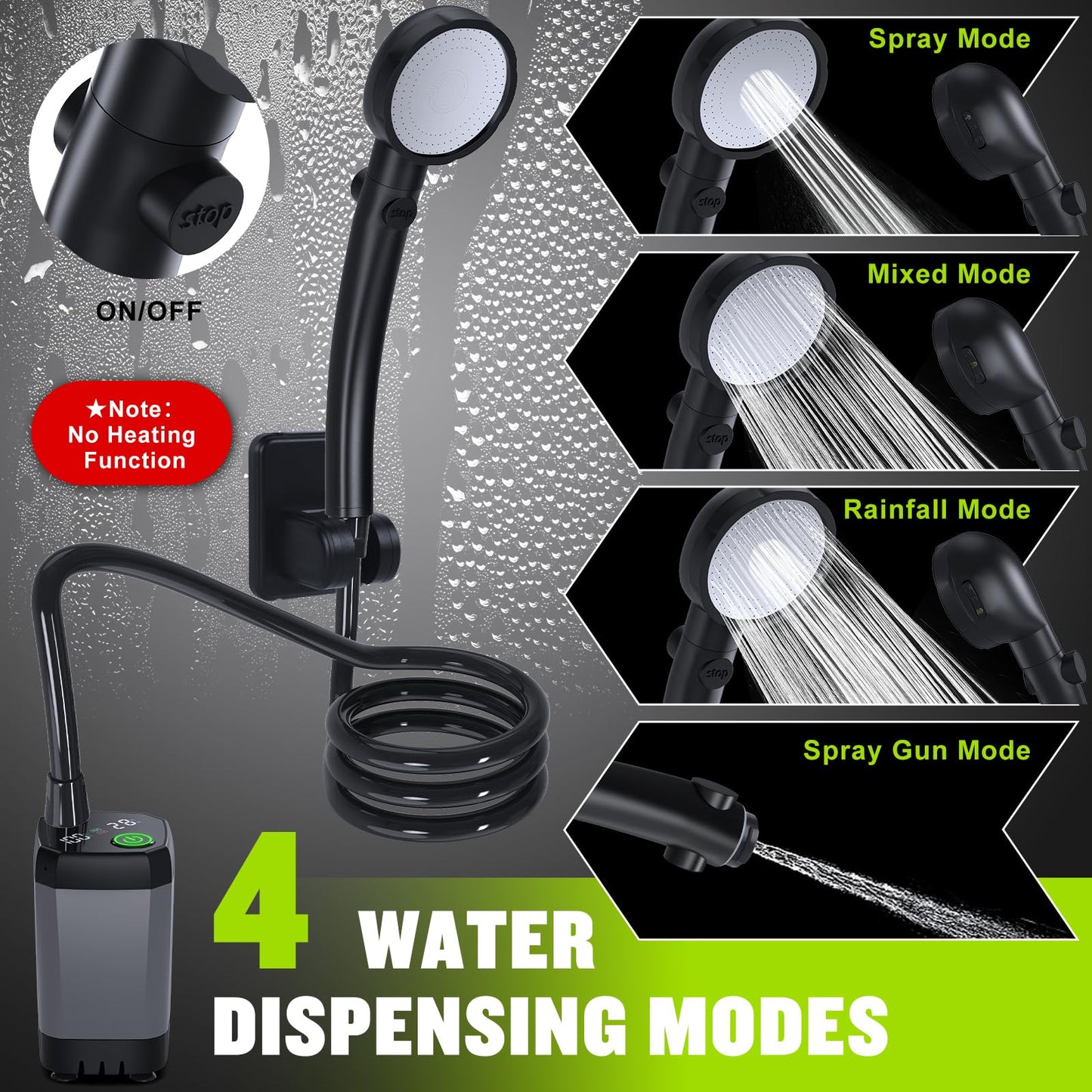Spopal Portable Shower for Camping, [Long-Lasting] 6000mAh Rechargeable(GY)
