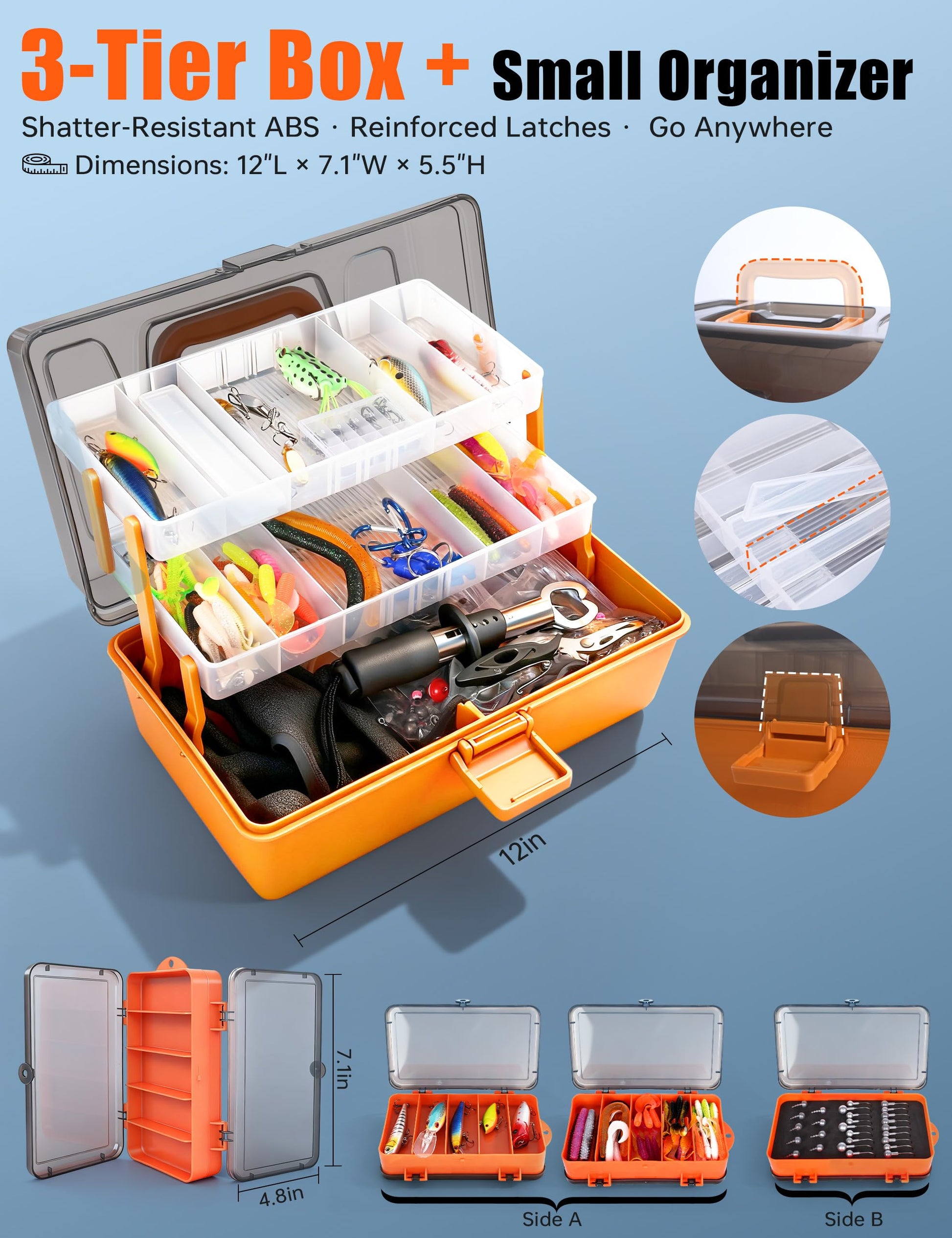 Large 3-Layer Tackle Box with Tackle Included, 417Pcs Fishing Lures Kit